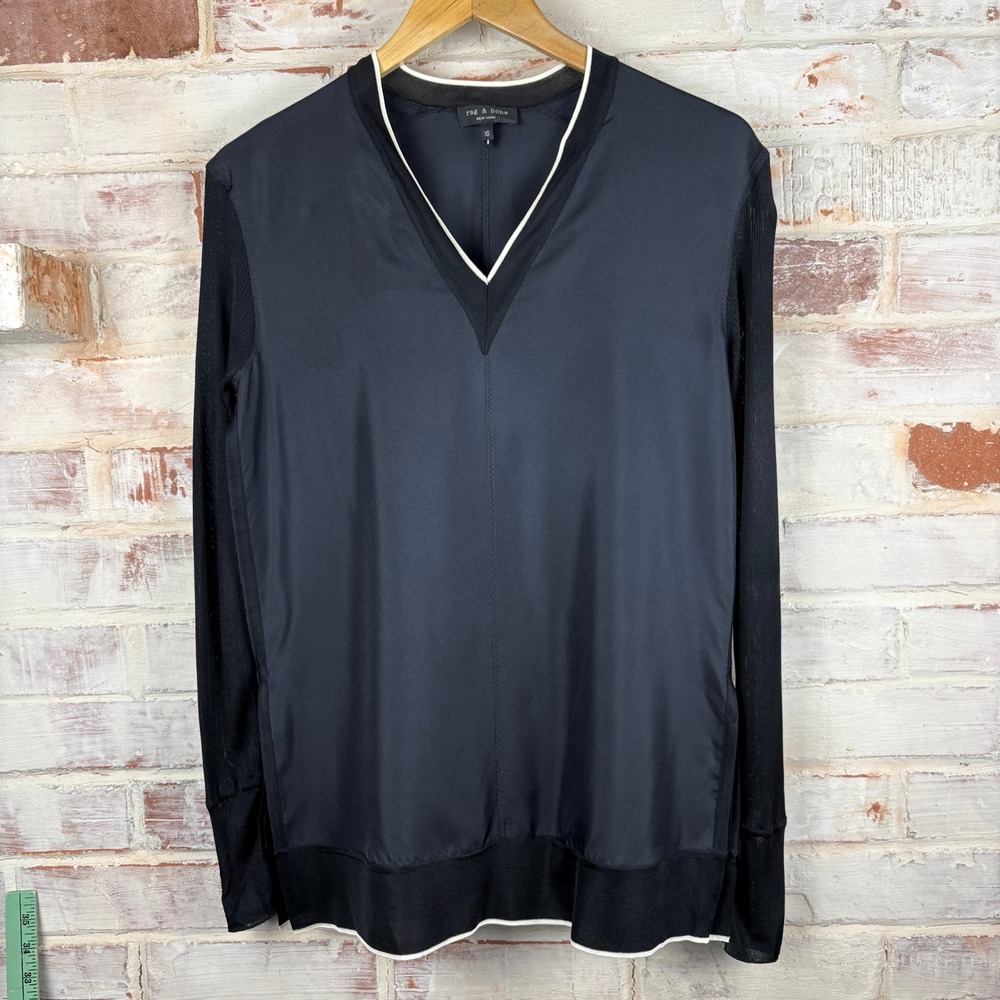 Rag & Bone Silk Mixed Media Sheer Sleeve Blouse XS